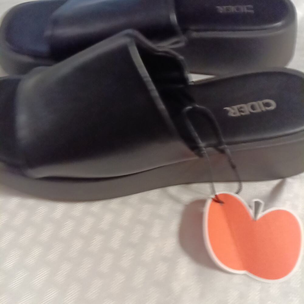 Cider Platform Slides Women's Size 41 10 Black Faux Leather Slip On Open Toe